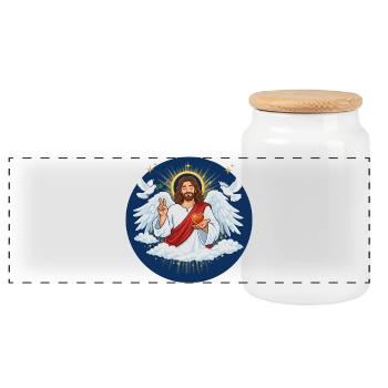 Amour céleste : Jésus avec le cœur - Boîte à biscuits avec couvercle en bois - blanc - Devant