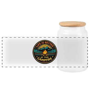 Campfire Mountain Landscape - Panoramic Cookie Jar with Wooden Lid - white - Front