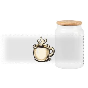 Coffee Mug Vintage with Steam - Panoramic Cookie Jar with Wooden Lid - white - Front