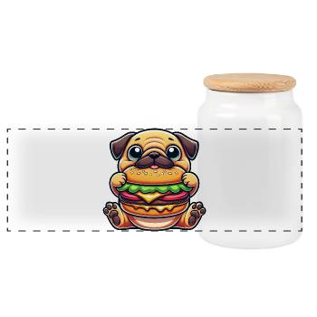 Pug Dog Burger Fast Food Lover - Panoramic Cookie Jar with Wooden Lid - white - Front