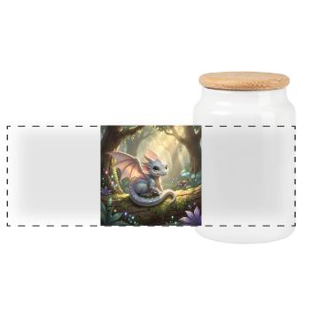Kleiner süßer Drache/ Drachenbaby - Panorama Keksdose mit Holzdeckel - Weiß - Vorne