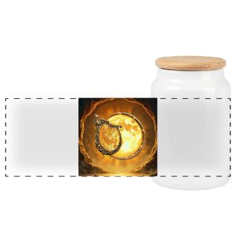 Lune dorée et harpe ornementale - Boîte à biscuits avec couvercle en bois - blanc - Devant