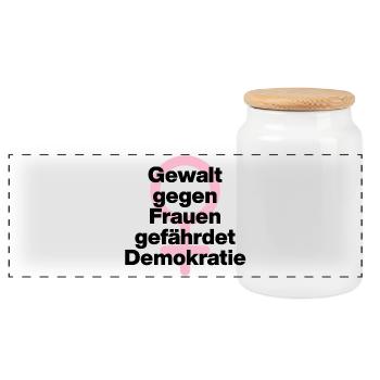 GEWALT GEGEN FRAUEN GEFÄHRDET DEMOKRATIE ♀ - Panorama Keksdose mit Holzdeckel - Weiß - Vorne