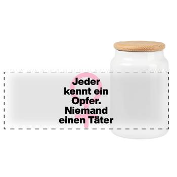 JEDER KENNT OPFER, NIEMAND TÄTER! ♀ FEMALE POWER - Panorama Keksdose mit Holzdeckel - Weiß - Vorne