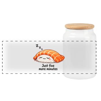 Schlafendes Kawaii Sushi: Just Five More Minutes - Panorama Keksdose mit Holzdeckel - Weiß - Vorne