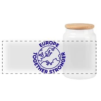 Europa Gemeinsam stärker - Panorama Keksdose mit Holzdeckel - Weiß - Vorne