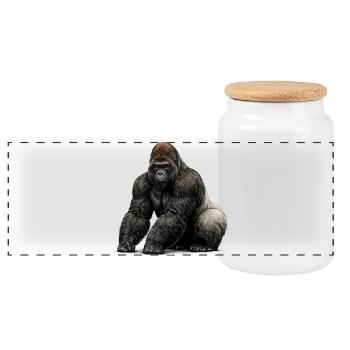 Gorilla Wildlife Animal - Panoramic Cookie Jar with Wooden Lid - white - Front