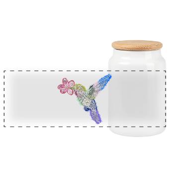 Zentangle-Kolibri mit Blume - Panorama Keksdose mit Holzdeckel - Weiß - Vorne