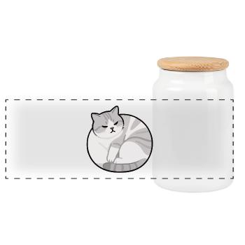 Cat Relax - Panoramic Cookie Jar with Wooden Lid - white - Front