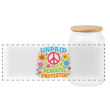Unbezahlter friedlicher Protest Retro Blumen - Panorama Keksdose mit Holzdeckel - Weiß - Vorne