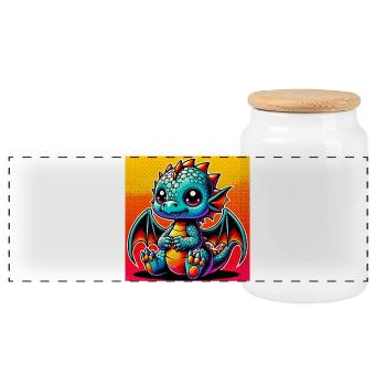 dragon - Panoramic Cookie Jar with Wooden Lid - white - Front