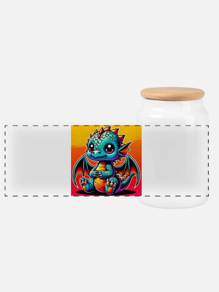 dragon - Panoramic Cookie Jar with Wooden Lid - white