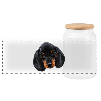 dackel baby, hunde designs - Panorama Keksdose mit Holzdeckel - Weiß - Vorne