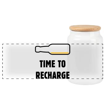 Time To Recharge (Beer / Beer / POS 2C) - Panoramic Cookie Jar with Wooden Lid - white - Front
