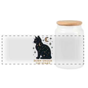 Sternenkatze Unter Sternen - Panorama Keksdose mit Holzdeckel - Weiß - Vorne