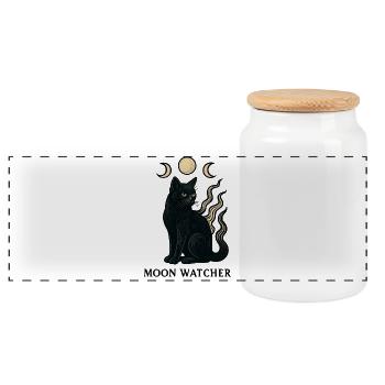 Chat Gardien de la Lune - Boîte à biscuits avec couvercle en bois - blanc - Devant