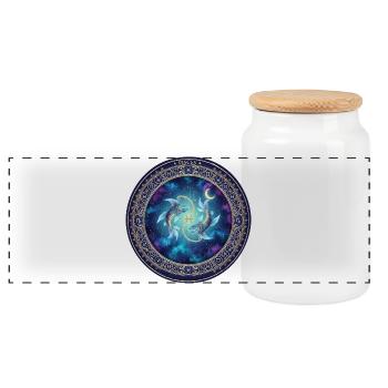 Signe des Poissons dans le cercle cosmique - Boîte à biscuits avec couvercle en bois - blanc - Devant