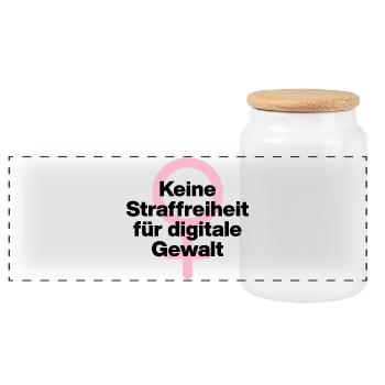 KEINE STRAFREIHEIT FÜR DIGITALE GEWALT! ♀ GIRLS - Panorama Keksdose mit Holzdeckel - Weiß - Vorne