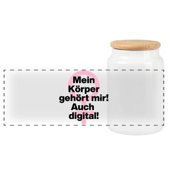 MEIN KÖRPER GEHÖRT MIR, AUCH DIGITAL! ♀ GIRLPOWER - Panorama Keksdose mit Holzdeckel - Weiß - Vorne