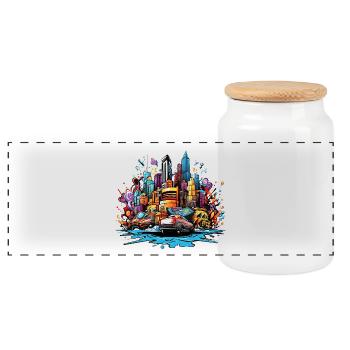 Silhouette urbaine colorée avec voitures - Boîte à biscuits avec couvercle en bois - blanc - Devant