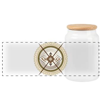 Geometric Tribal Mandala Emblem - Panoramic Cookie Jar with Wooden Lid - white - Front