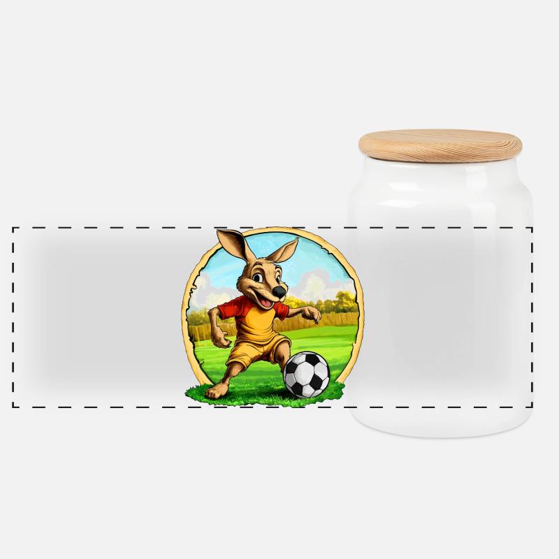 Fussballer Känguru - Panorama Keksdose mit Holzdeckel - Weiß