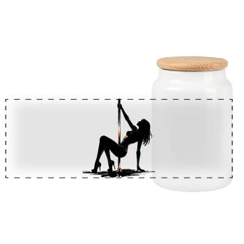 Exotic Pole Dance: Sexy Squat in High Heels Art - Panorama Keksdose mit Holzdeckel - Weiß - Vorne