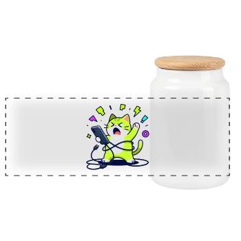 Overwhelmed funny geek chat with phone - Panoramic Cookie Jar with Wooden Lid - white - Front