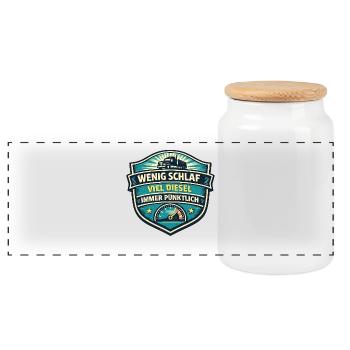 Wenig Schlaf Viel Diesel Badge - Panorama Keksdose mit Holzdeckel - Weiß - Vorne