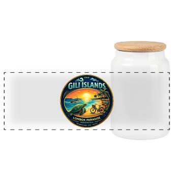Gili Islands Sunset Turtle Tee - Panorama Keksdose mit Holzdeckel - Weiß - Vorne
