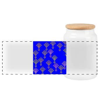 Neon Cross Pattern on Cobalt Blue - Panoramic Cookie Jar with Wooden Lid - white - Front