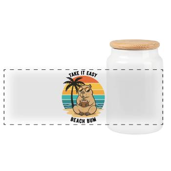 Capybara Beach Bum, ganz ruhig - Panorama Keksdose mit Holzdeckel - Weiß - Vorne