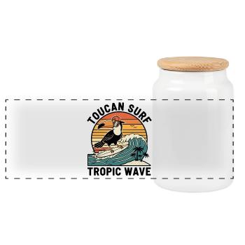 Toucan Surf Tropic Wave Ocean Vibes - Panoramic Cookie Jar with Wooden Lid - white - Front