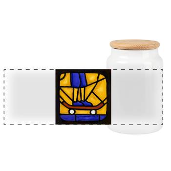 Buntglas-Skateboarder-Grafik - Panorama Keksdose mit Holzdeckel - Weiß - Vorne