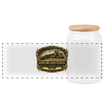 Ohne Heu Kein Fleisch Vintage Emblem - Panorama Keksdose mit Holzdeckel - Weiß - Vorne