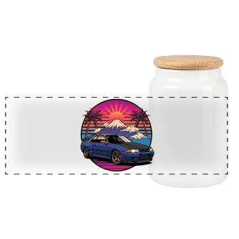 JDM car Japanese Retro Car Racing Drifting Legend - Panoramic Cookie Jar with Wooden Lid - white - Front