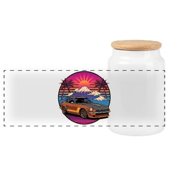 JDM car Japanese Retro Car Racing Drifting Legend - Panoramic Cookie Jar with Wooden Lid - white - Front