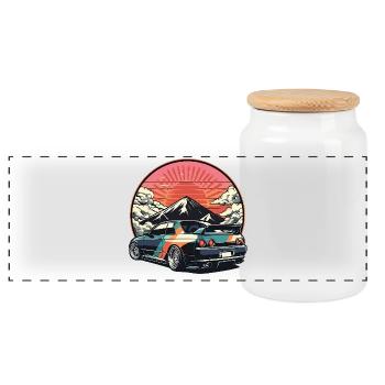 JDM car Japanese Retro Car Racing Drifting Legend - Panoramic Cookie Jar with Wooden Lid - white - Front