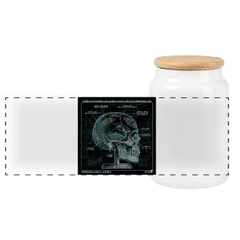 Skull Phrenology Diagram Art - Panoramic Cookie Jar with Wooden Lid - white - Front