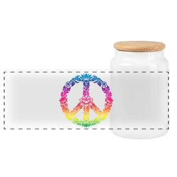 Peace Sign Floral Boho Style - Panoramic Cookie Jar with Wooden Lid - white - Front