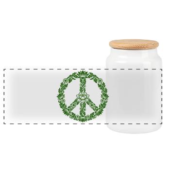 Signe de paix dans le style floral bohème - Boîte à biscuits avec couvercle en bois - blanc - Devant