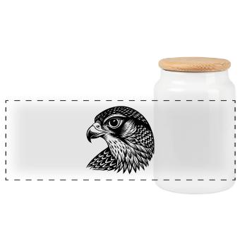Falcon head - Panoramic Cookie Jar with Wooden Lid - white - Front
