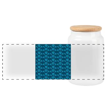 Floral pattern with petrol tones - Panoramic Cookie Jar with Wooden Lid - white - Front
