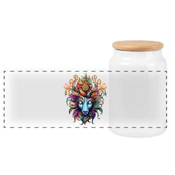 Colored Lion Head Volcanic Magic - Panoramic Cookie Jar with Wooden Lid - white - Front