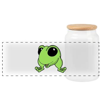 Lime Frog Cartoon Cheer - Panoramic Cookie Jar with Wooden Lid - white - Front