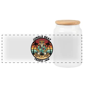 Leopard Jungle Beat Tropic Jam Retro - Panorama Keksdose mit Holzdeckel - Weiß - Vorne