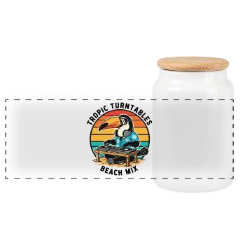 Toucan DJ Tropic Turntables Beach Mix - Panoramic Cookie Jar with Wooden Lid - white - Front