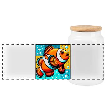 Clownfish - Panoramic Cookie Jar with Wooden Lid - white - Front