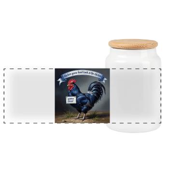 chicken game - Panoramic Cookie Jar with Wooden Lid - white - Front