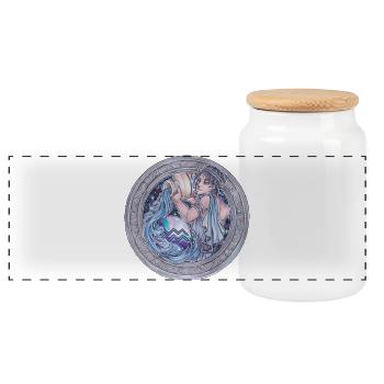 Zodiac Sign Sternzeichen Wassermann Aquarius - Panoramic Cookie Jar with Wooden Lid - white - Front